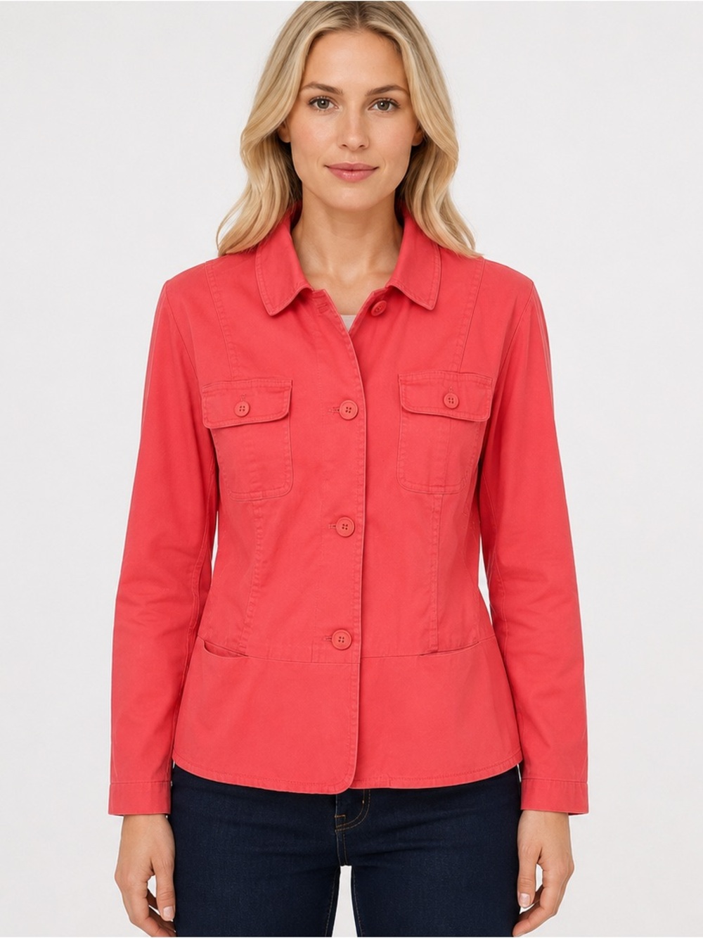 Talbots Stretch Coral Pink Button-Down Cotton/Spandex Jacket, 4-Pockets, Size 10